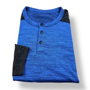 Lululemon Men's Long Sleeve Henley Athletic Shirt Blue Gray Size Large